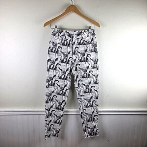 Women's Adika Retro Women Comic Book Girl Black and White Graphic Print Pants SM